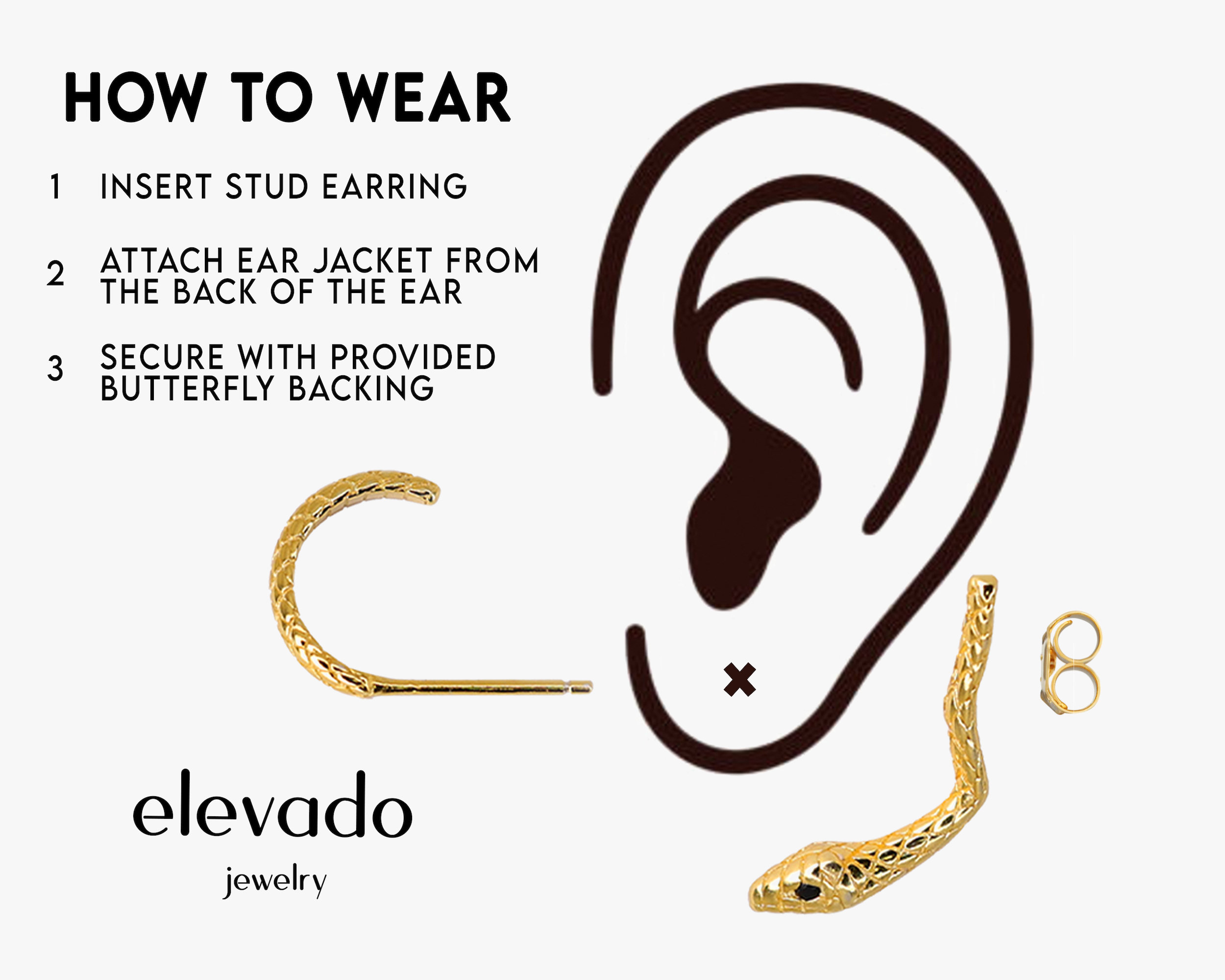 Black Onyx Serpent Front Back Earring Set • huggie hoop • minimalist earrings • snake earrings • serpent earrings • elevado jewelry