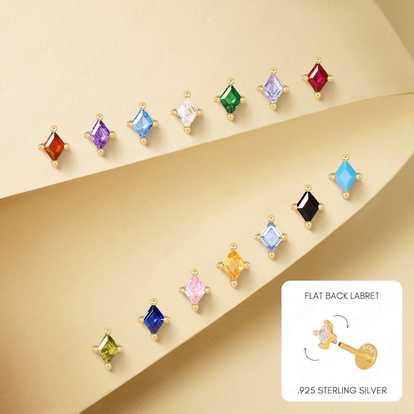 Labret com corte diamante 18G/16G e base plana • brincos de concha • brincos pequenos • brinco de cartilagem • brinco de hélice • brinco de tragus • brinco de labret