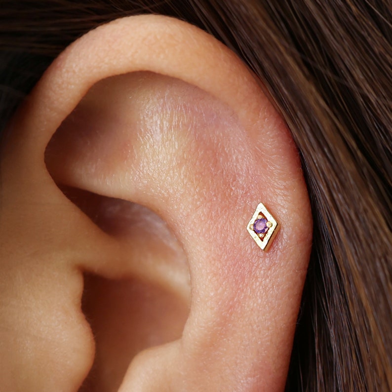 18G/16G Diamond Birthstone Cartilage Flat Back Labret conch earrings tiny studs cartilage stud helix stud tragus labret stud image 3