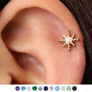 18G/16G Fire Opal Star Flat Back Labret Stud • Cartilage Earring • Tragus Stud • Helix Piercing • Nose Piercing • Elevado Jewelry