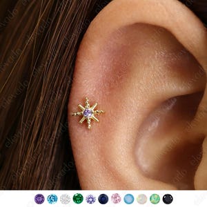 18G/16G Alexandrite Star Flat Back Labret Stud • Cartilage Earring • Tragus Stud • Helix Piercing • Nose Piercing • Elevado Jewelry