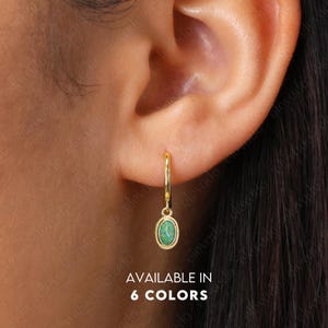Green Fire Opal Charm Hoop Dangle Earrings • Opal hoops • gold hoop earrings • delicate opal earrings • minimalist hoops