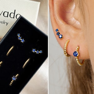 Sapphire Bead x Braided Hoop Earring Gift Set • earring set • gift ready • gift for her • gift for mom • christmas day gift • gift set