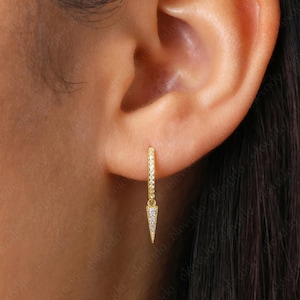 Dangle Spike Earrings • small hoop earrings • edgy earrings • dainty hoops • tiny hoops • huggie hoop earrings • gold • silver