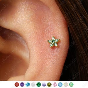 18G / 16G Smaragd Knorpel Blume Ohrstecker • Tragus Ohrstecker • Blume Muschel Ohrringe • Knorpel Helix Ohrstecker • Flachrücken Labret Ohrstecker