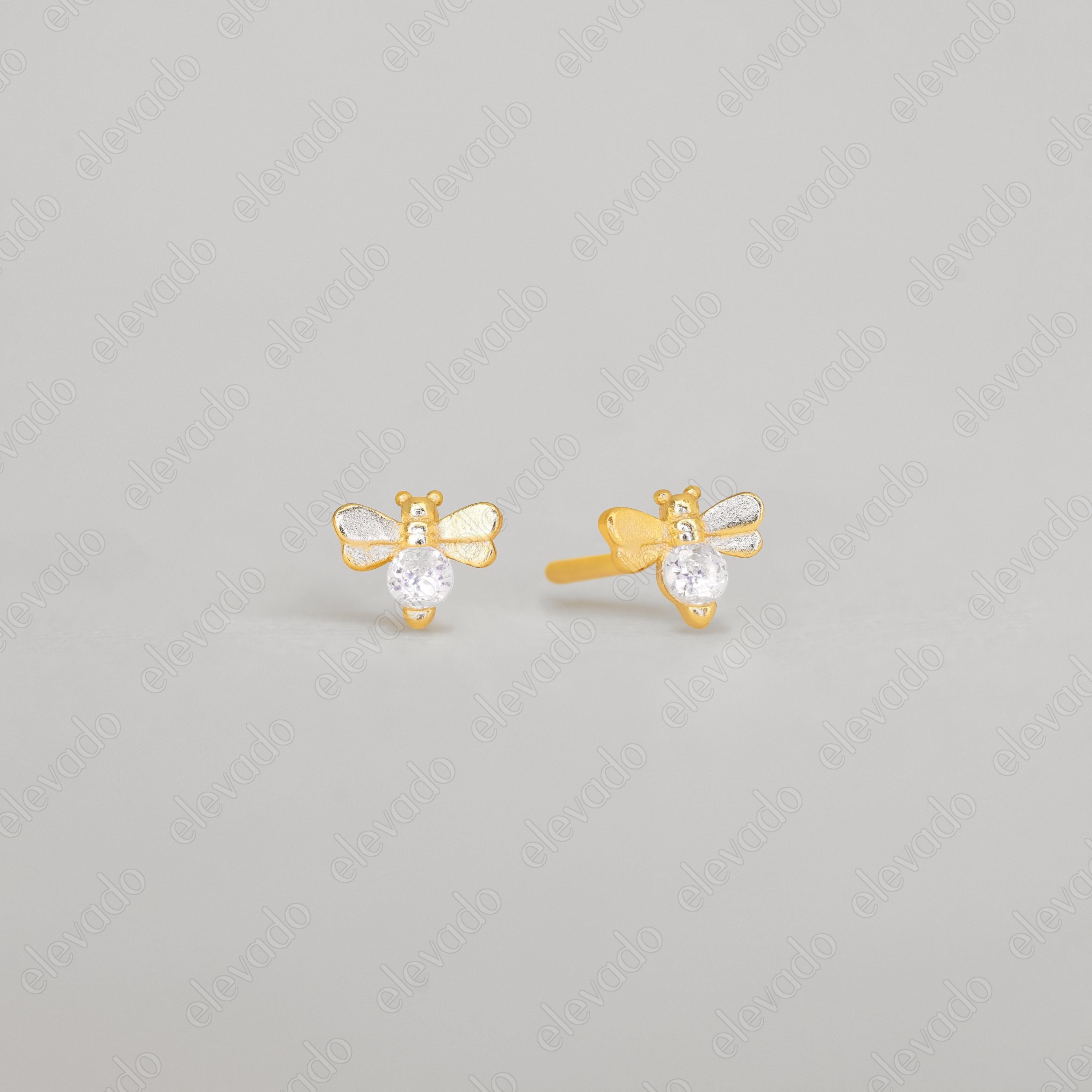 Tiny Bee Stud Earrings • CZ Honeybee Dainty Earrings