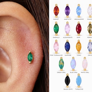 18G/16G Brilliant Marquise Cartilage Flat Back Labret Earring • tiny studs •  cartilage stud • helix stud • tragus stud