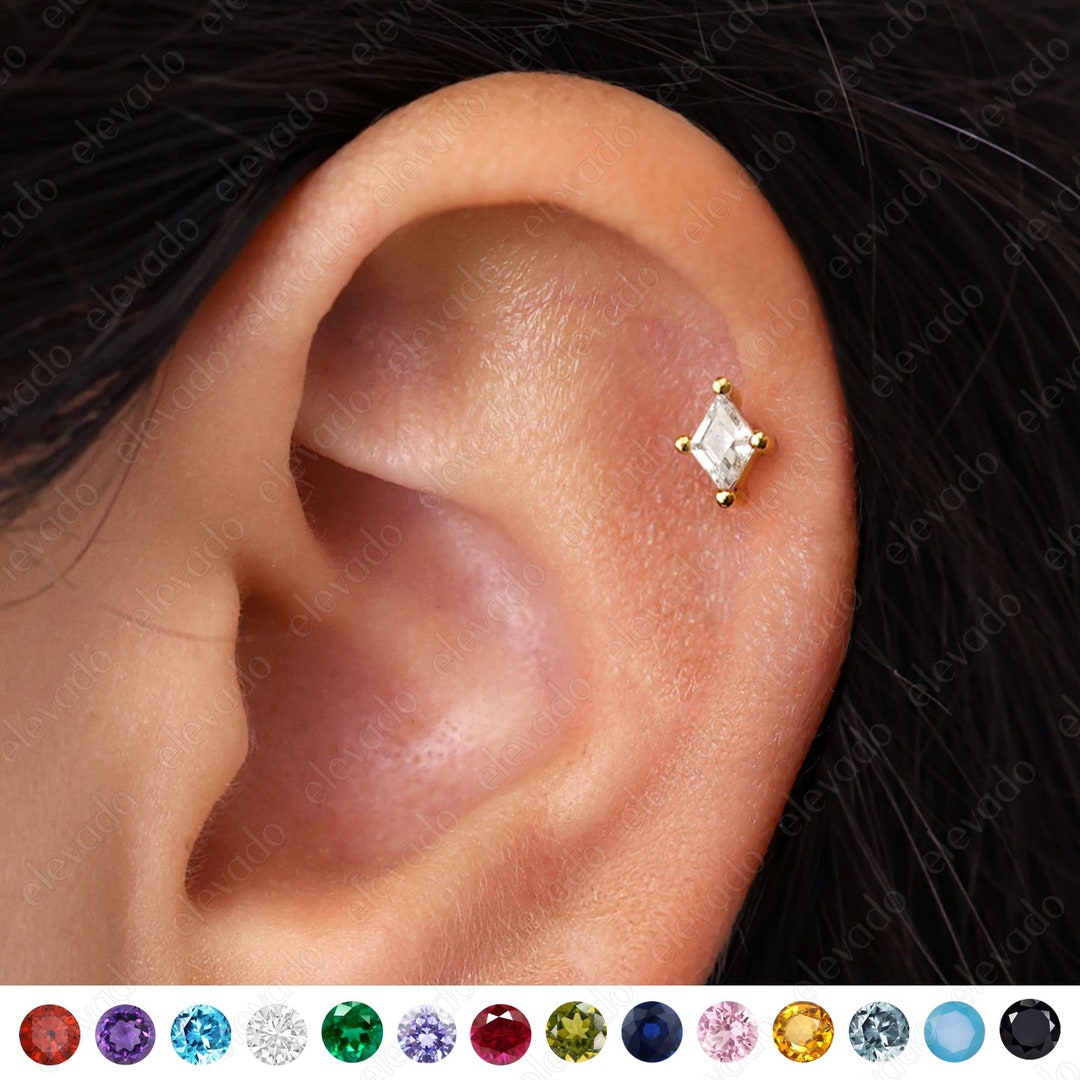 18G/16G Classic Diamond Cartilage Flat Back Labret • Conch