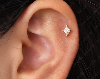 18G/16G Classic Diamond Cartilage Flat Back Labret • Conch