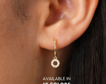 Birthstone Charm Dainty Dangle  Hoop Earrings • gold hoop earrings • delicate birthstone earrings • minimalist hoops • birthstone charm hoop