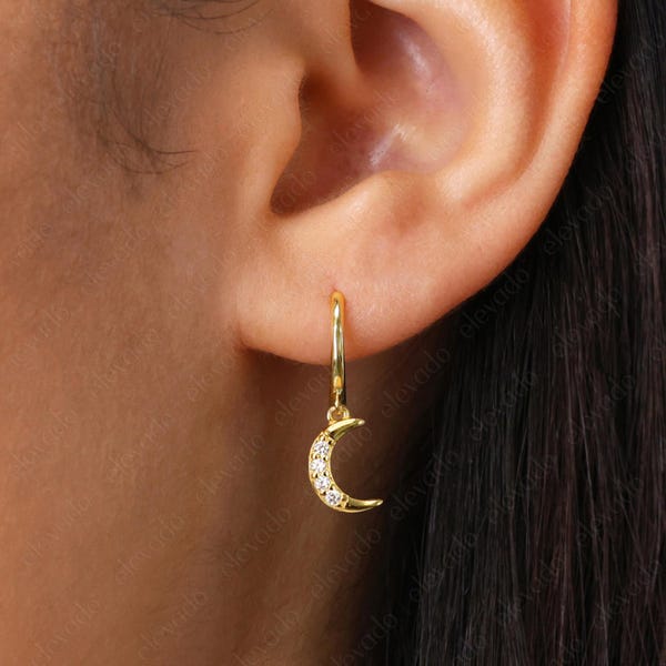 Moon Hoop • gold moon huggie hoop • silver moon hoop • moon dangle earrings • tiny gold hoops • tiny silver hoops