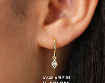 Zircon Charm Hoop Earrings • gold hoop earrings • birthstone hoop earrings • minimalist hoops • birthstone charm hoops