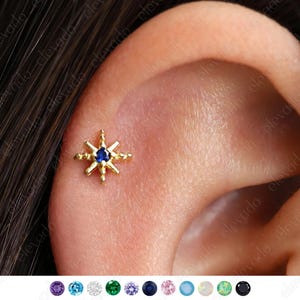 18G/16G Sapphire Star Flat Back Labret Stud • Cartilage Earring • Tragus Stud • Helix Piercing • Nose Piercing • Elevado Jewelry