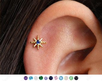 Sapphire Star 18G/16G Labret Stud • Sterling Silver Cartilage Earring