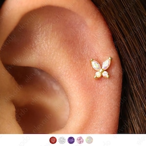 18G/16G Iridescent Butterfly Internally Threaded Labret Stud • Cartilage Earring • Tragus • Conch Stud • Cartilage Stud • Flat back Labret