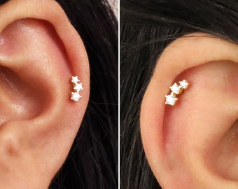 Boucle d'oreille labret à dos plat Tiny Climber 20G/18G/16G • clou de tragus • boucles d'oreilles en conque dorée • clou d'hélice de cartilage • clou de labret à dos plat