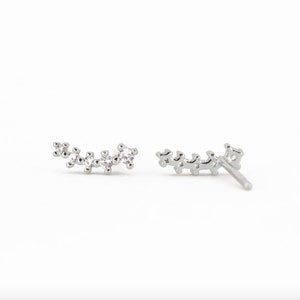 Pu&ograve; includere: Un paio di orecchini d'argento con un design curvo decorato con piccole pietre di zircone cubico trasparenti.