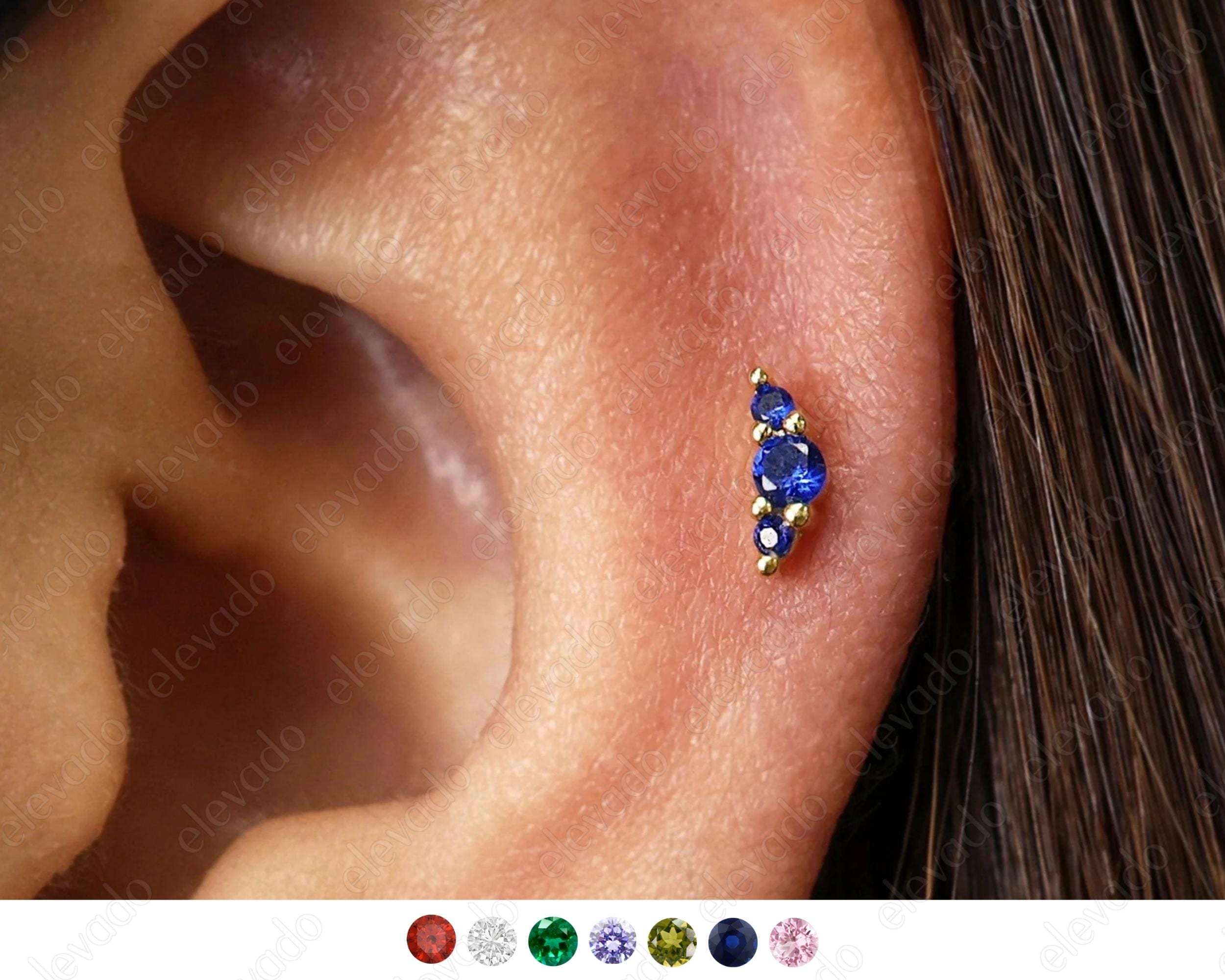 18G/16G Sapphire Climber Flat Back Labret Stud • Cartilage Earring