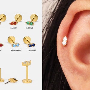 18G/20G Double Dainty Cartilage Threadless Push Pin Earrings • conch stud • tiny stud earrings •  cartilage stud • helix• tragus flat back