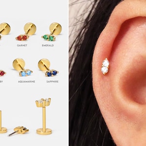 18G/20G Double Dainty Cartilage Threadless Push Pin Earrings • conch stud • tiny stud earrings •  cartilage stud • helix• tragus flat back