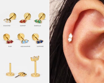 NEW ‣ 20G Double Dainty Cartilage Threadless Push Pin Earrings • conch stud • tiny stud earrings •  cartilage stud • helix• tragus flat back