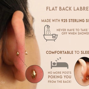 18G/16G Diamond Birthstone Cartilage Flat Back Labret conch earrings tiny studs cartilage stud helix stud tragus labret stud image 5