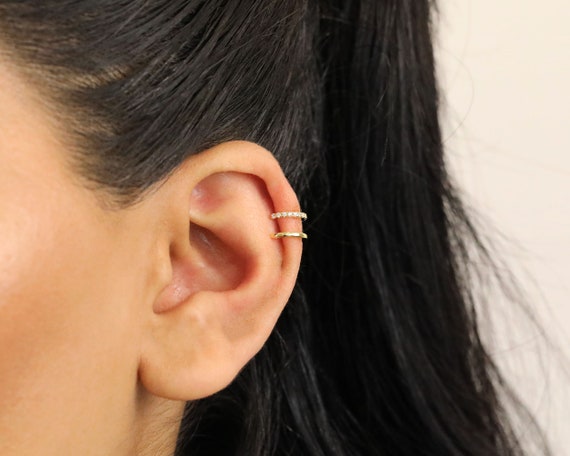 Dainty Ear Cuff No Piercing Double Band Ear Cuff Huggie Ear Cuff