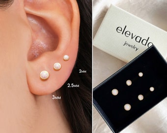 Assorted White Fire Opal Stud Earring Stack • gift for her • internally threaded flat back labret • earring set • minimalist earrings