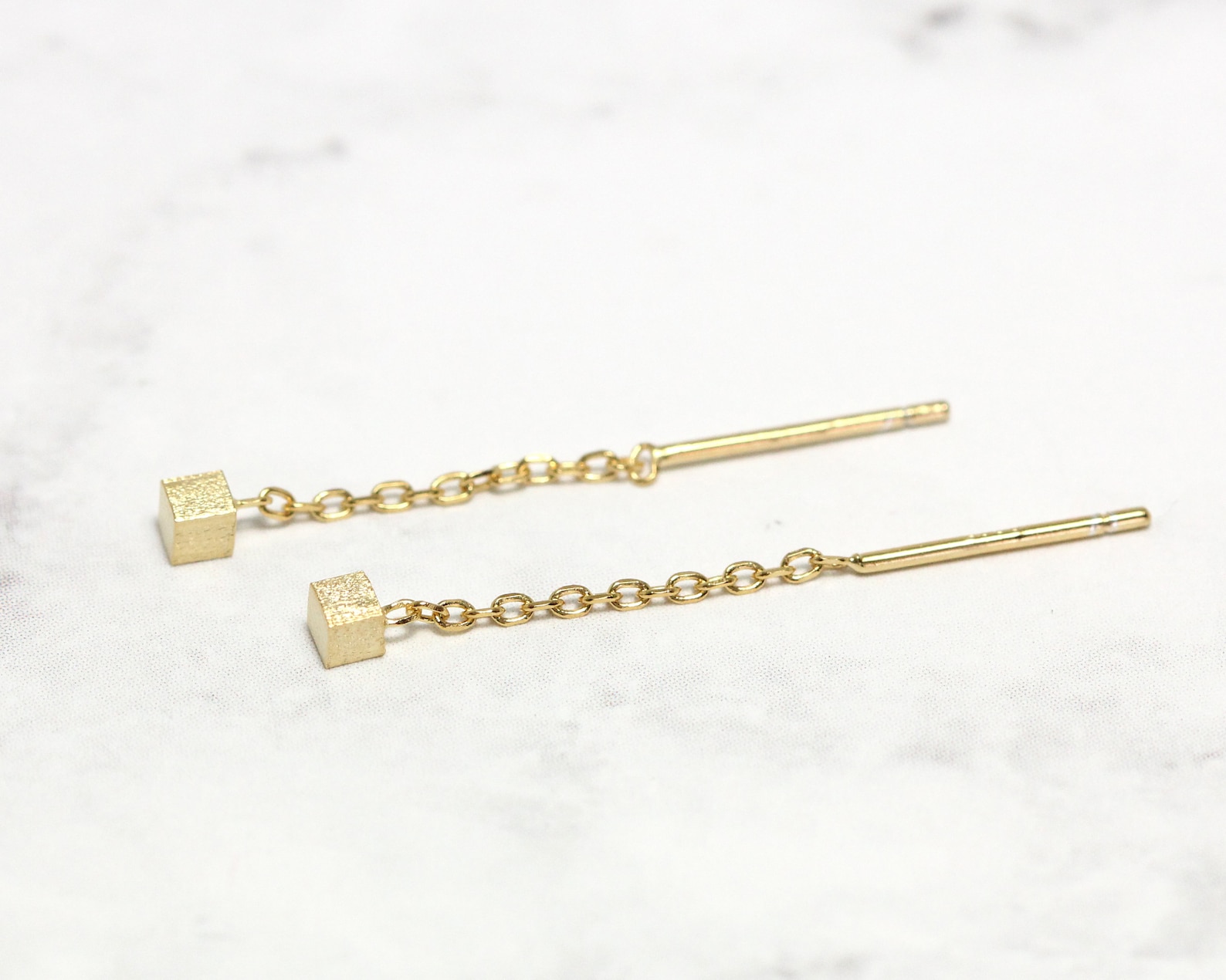 Cube Threader Dangle Earrings Bar Ear Threader Threader Etsy