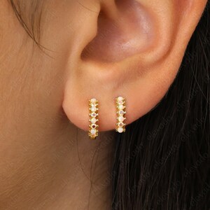 Opal Hoop Earrings • 18k Gold Plated Sterling Silver Huggies