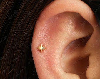 18G/16G Dainty Star Flat Back Labret • 925 Sterling Silver • Star Tragus Stud • Flat Back Earring • Helix • Conch Earring • Cartilage