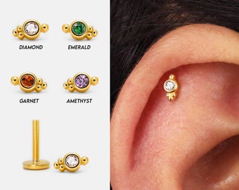 18G/16G Dainty Internally Threaded Labret Stud •Cartilage Earring • Tragus • Conch Stud • Cartilage Stud • Flat back Labret