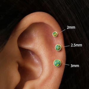18G/16G Garden Green Opal Flat Back Labret Stud • Cartilage Earring • Tragus • Conch Stud • Cartilage Stud • Flat back Labret • Opal Earring