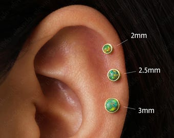 18G/16G Garden Green Opal Flat Back Labret Stud • Cartilage Earring • Tragus • Conch Stud • Cartilage Stud • Flat back Labret • Opal Earring