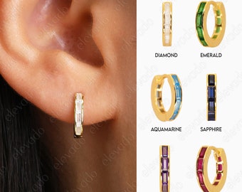 NEW ‣ Paved Diamond Baguette Hoop Earrings • baguette hoops • gold hoop earrings • delicate paved earrings • minimalist hoops