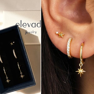 Star Dangle Hoop Earrings Gift Set • Huggie Hoop Earrings • star earring set • gift ready • gift for her • gift for mom • gift set