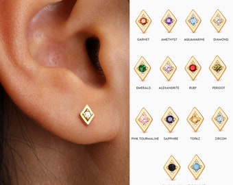 NEW • Tiny Birthstone Geometric Stud Earrings • CZ dainty earrings • gold studs • small stud earrings • minimalist stud earrings