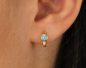 Turquoise Hoop Earrings • gold hoop earrings • tiny turquoise hoop earrings • cartilage hoop earrings • small hoop earring