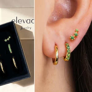 Green Opal Huggie Hoop Earring Gift Set • earring set • gift ready • gift for her • gift for mom • small hoops • minimalist jewelry