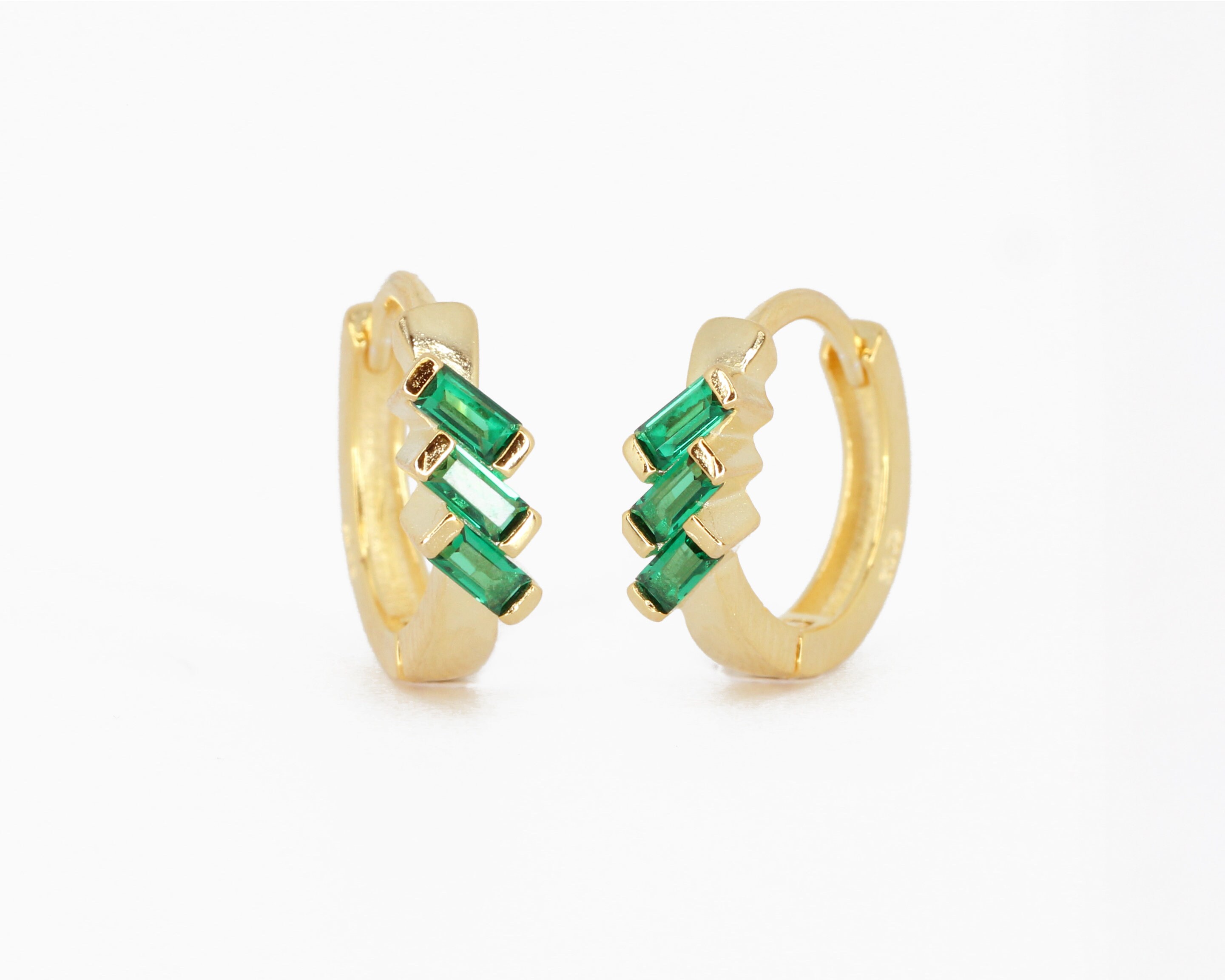 Emerald Baguette Cut Huggie Hoops huggie hoop earrings | Etsy