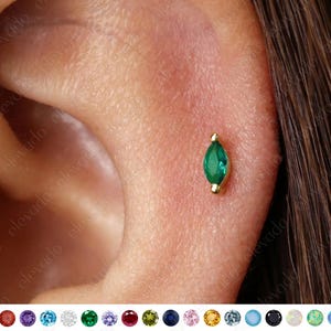 18G/16G Emerald Marquise Flat Back Labret Stud • cartilage earrings • tragus piercing • helix earrings • elevado jewelry