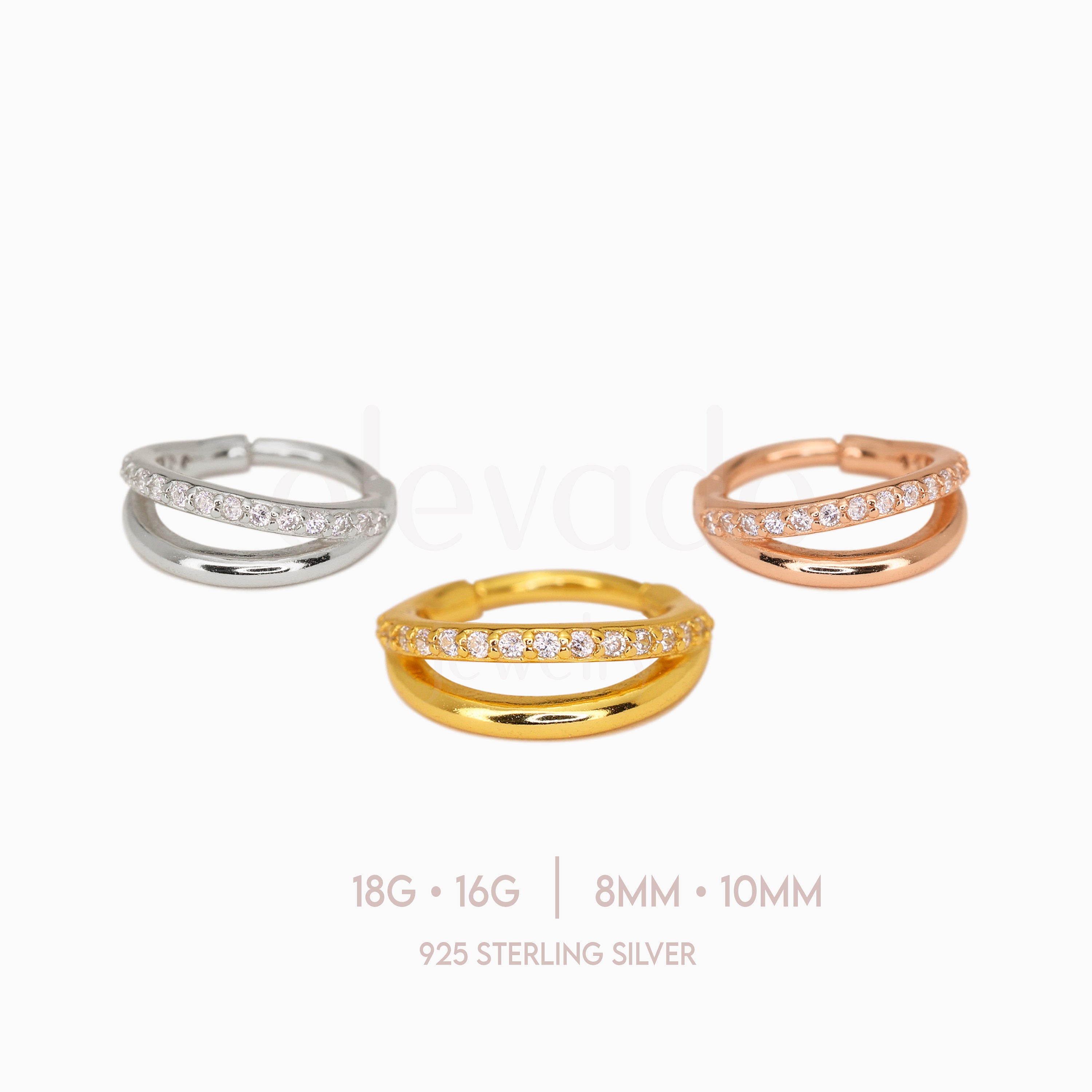 Paved Double Clicker Hoops, Nose Ring, Conch Hoop, Hoop Earring, 16G/18G Septum Hoop • Daith Hoop • Tragus Hoop • Rook Hoop