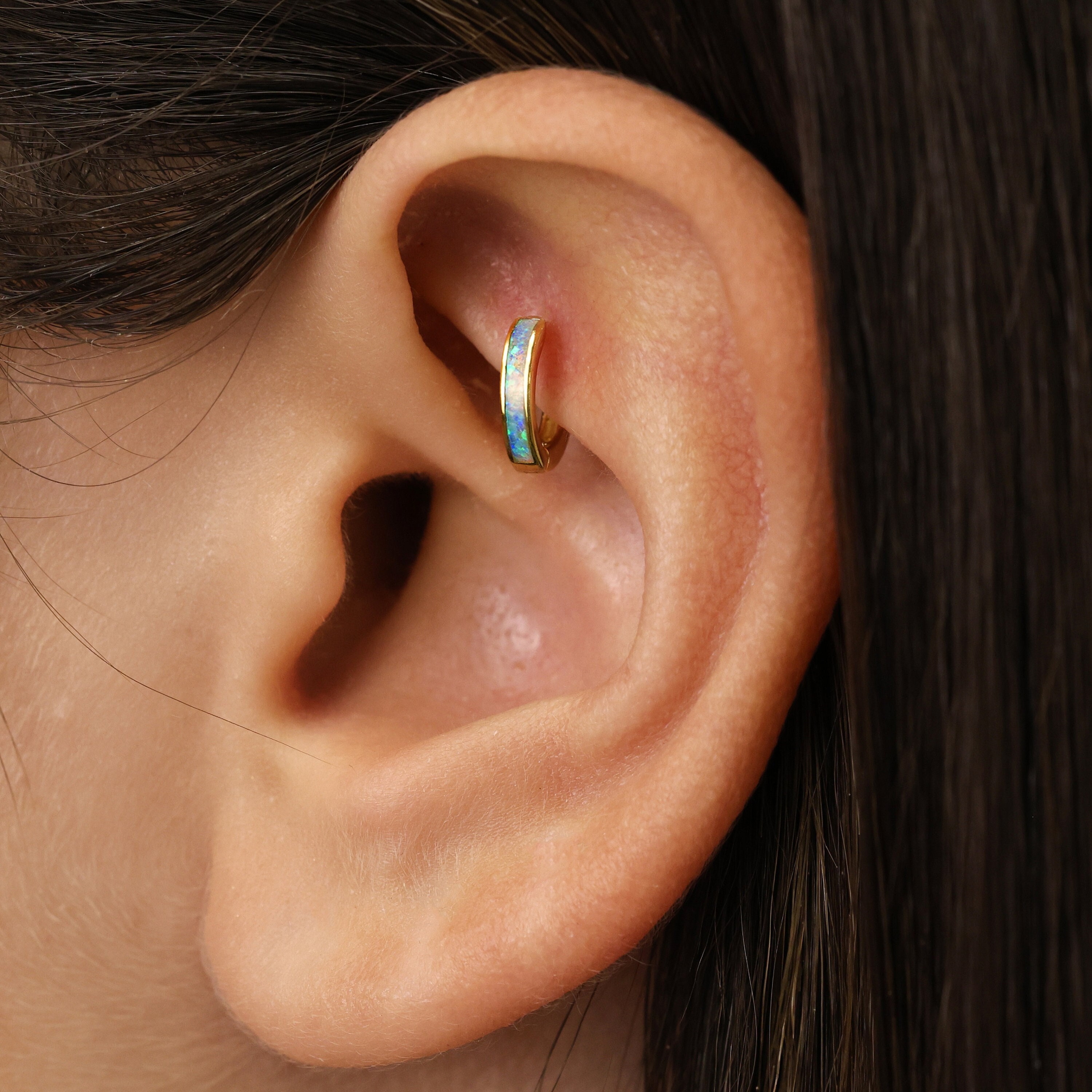 Blue Opal Inlay Rook Hoop Earring • helix hoop • rook earring • helix opal hoop • cartilage earring • cartilage hoops