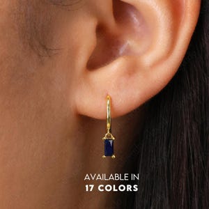 Sapphire Charm Hoop Dangle Earrings • charm hoops • gold hoop earrings • delicate sapphire earrings • minimalist hoops • tiny charm