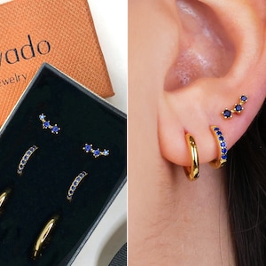 Sapphire Huggie Hoop Earring Stack • cadeau voor haar • cadeau bruidsmeisje • Moederdagcadeau • gouden oorbel • saffier oorbellen • stapel oor