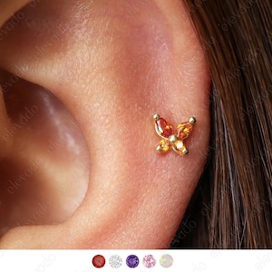 18G/16G Garnet Butterfly Internally Threaded Labret Stud • Cartilage Earring • Tragus • Conch Stud • Cartilage Stud • Flat back Labret
