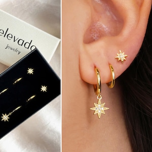 Stern Ohrringe Stapelbar • Geschenk für Sie • Brautjungfer Geschenk • Muttertagsgeschenk • Gold Ohrring • Creolen • Minimalist Ohrringe