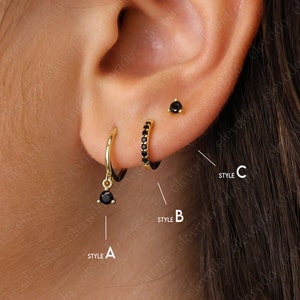 Black Onyx Huggie Hoop Gift Set Dainty Hoop Earrings earring set gift ready gift for her gift for mom gift set image 3