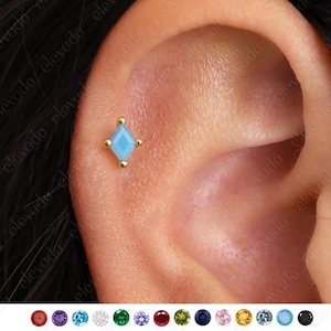 18G/16G Turquoise Diamond Cartilage Flat Back Labret • conch earrings • tiny studs •  cartilage stud • helix stud • tragus stud