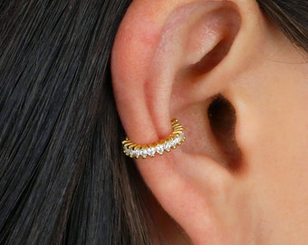 16G/18G/20G Everyday Gold Conch Paved Hoop • Straight Barbell Paved Cartilage Gold Hoop Earrings • tragus earrings • gold cartilage hoop